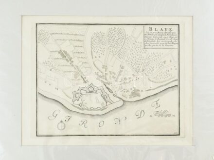 cca 1750 Blaye erőd. Rézmetszet, papír. Paszpartuban. 19,5x27 cm / Blaye fortress, engraving, in passepartout