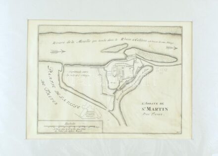 cca 1750 L'Abbaye de St. Martin erőd. Rézmetszet, papír. Paszpartuban. 21x28 cm / L'Abbaye de St. Martin fortress, engraving, in passepartout