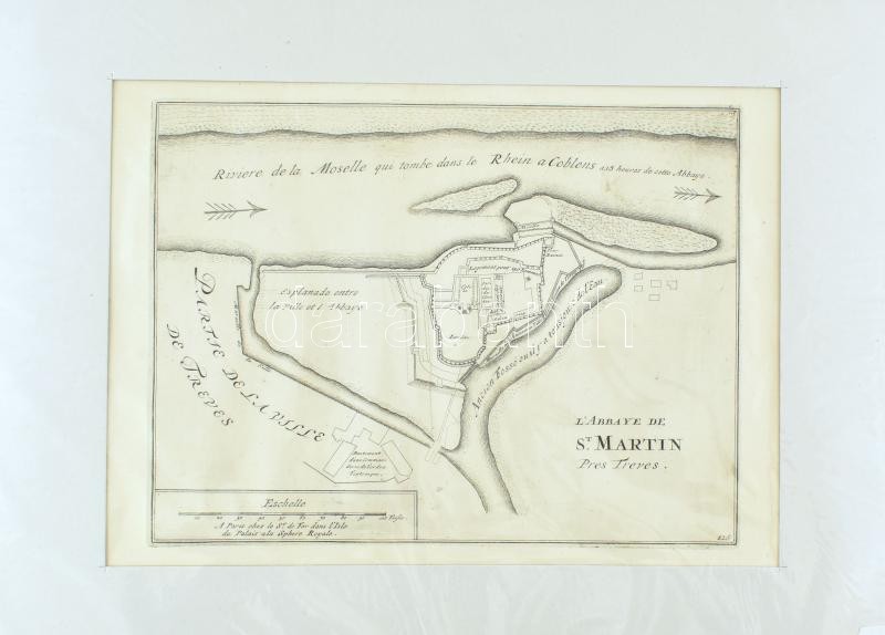 cca 1750 L'Abbaye de St. Martin erőd. Rézmetszet, papír. Paszpartuban. 21x28 cm / L'Abbaye de St. Martin fortress, engraving, in passepartout