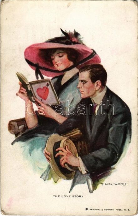 1915 'The Love Story' Lady art postcard, romantic couple. Reinthal & Newman No. 278. s: T. Earl Christy (kopott sarkak / worn corners)