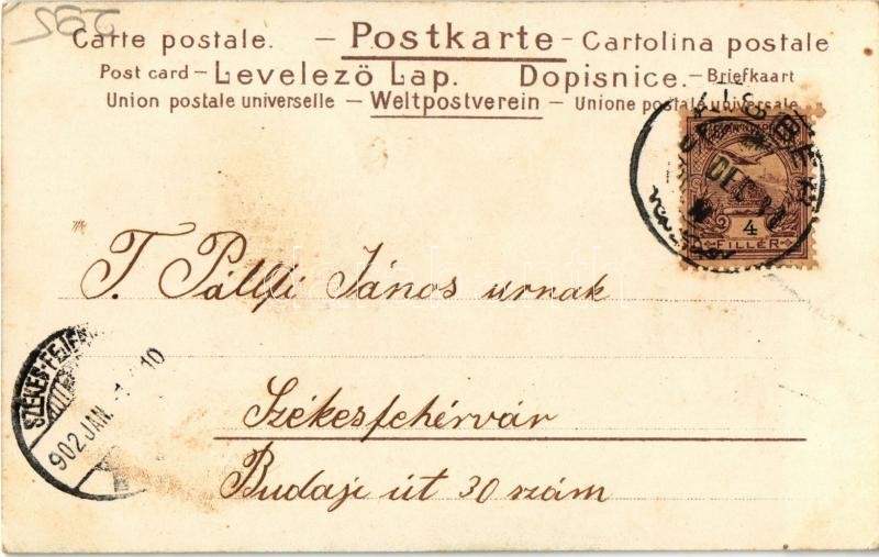 1902 Boldog Újévet! / New Year greeting art postcard with angel. litho - Image 2