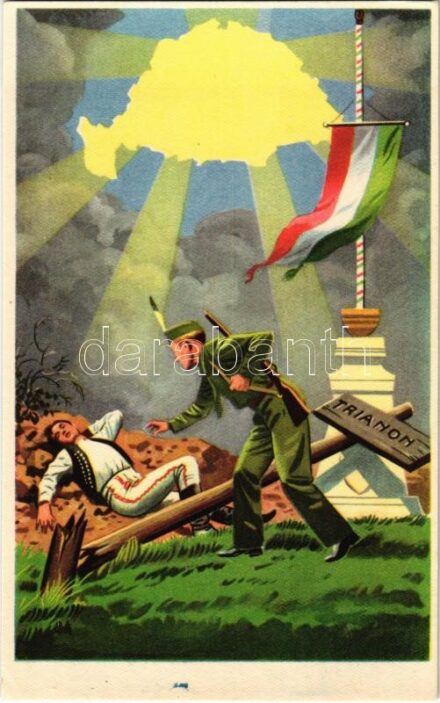 Ébreszt a magyar jövő. Kiadja az Ereklyés Országzászló Nagybizottsága / Hungarian irredenta propaganda art postcard, Treaty of Trianon
