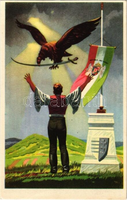 Felszabadulás. Kiadja az Ereklyés Országzászló Nagybizottsága / Hungarian irredenta propaganda art postcard, Treaty of Trianon