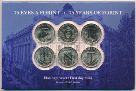2021. 5Ft Cu-Ni-Zn '75 éves a Forint' első napi veret (6xklf) sorszámozott emléklapon '04521' T:1