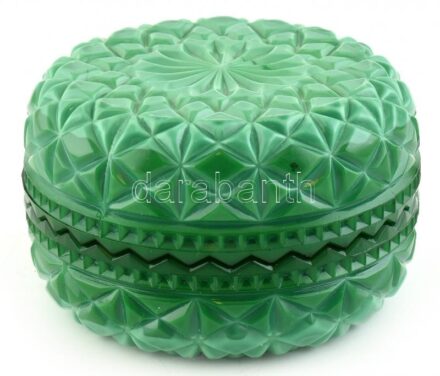 Cseh malachit üveg bonbonnier, hibátlan, jelzés nélkül, d:10cm