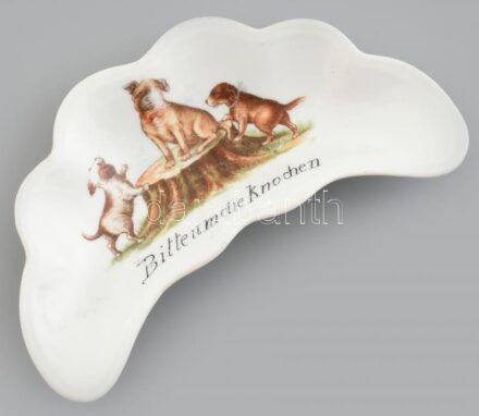 Csontos tálka, matricás porcelán, jelzett, M&Z Austria, kopott, 19x10cm