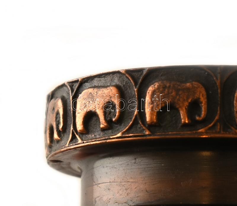 Retró fém váza, elefántos motívummal, jelzés nélkül, kopott, m:14,5cm - Image 2