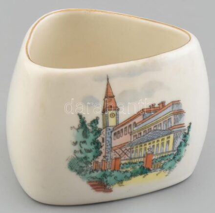 Aquincum Hévízi emlék tálka, matricás porcelán, jelzett, kopott, m:5,5cm