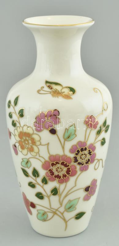 Zsolnay pillangó mintás porcelán váza. Kézzel festett, jelzett, hibátlan 17 cm