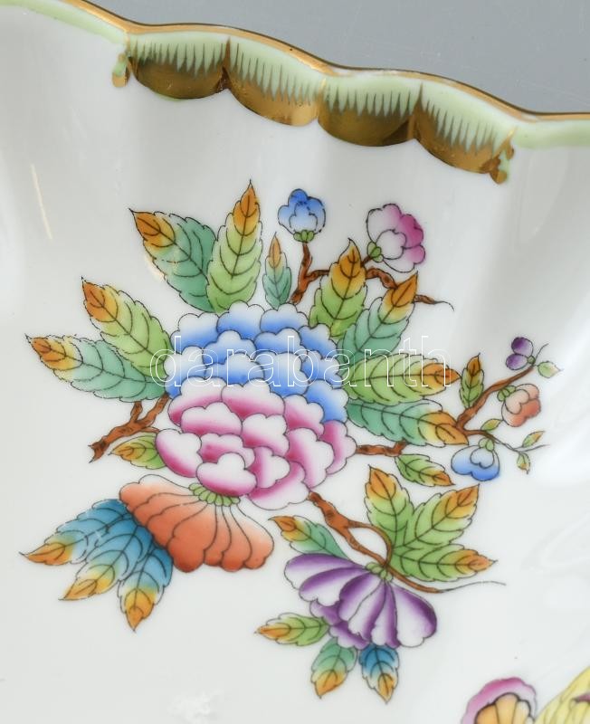 Herendi Viktória mintás porcelán tálka. Kézzel festett, jelzett, kopott 18x14 cm - Image 2