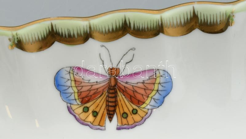 Herendi Viktória mintás porcelán tálka. Kézzel festett, jelzett, kopott 18x14 cm - Image 3