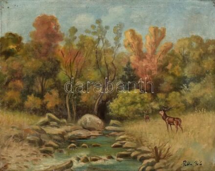 Balla Béla jelzéssel: Szarvasok. Olaj, vászon. Javított. Kissé sérült. 40x50 cm
