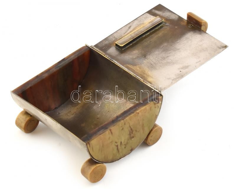 Art Deco cigarettatartó, alpakka, bakelit, kopott, jelzés nélkül, 9x10x6cm - Image 2