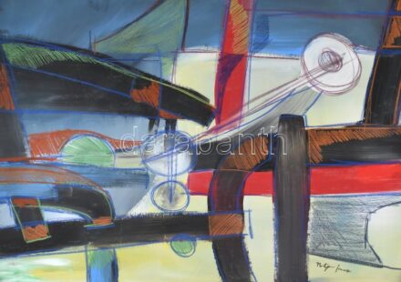 Martyn Ferenc jelzéssel: Kompozíció vörössel. Vegyes technika, karton. Feltekerve. Lapszéli szakadással. 70x100 cm