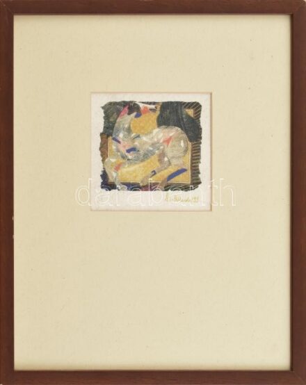 Szyksznian Wanda (1948-): Paripa. Computer print, merített papír. Jelzett. Üvegezett fakeretben. 9x10 cm