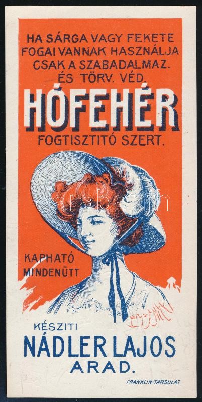 cca 1910-1930 Nádler Lajos Arad 'Hófehér' fogtisztító szer, számolócédula, hátoldalán ceruzarajzzal