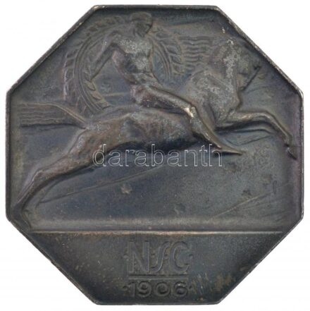 ~1920. 'NSC (Nemzeti Sport Club) 1906' peremen jelzett Ag, nyolcszögletű lovassport plakett (34,98g/46x46mm) T:2
