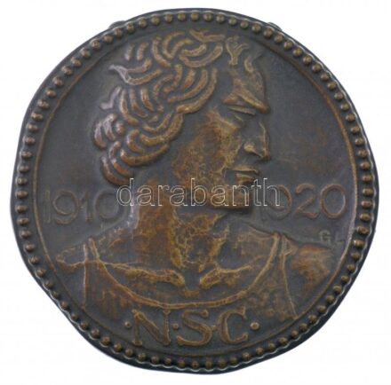 Göröntsér Greff Lajos (1888-1976) 1920. 'NSC (Nemzeti Sport Club)' egyoldalas, bronz lemezplakett (59mm) T:2