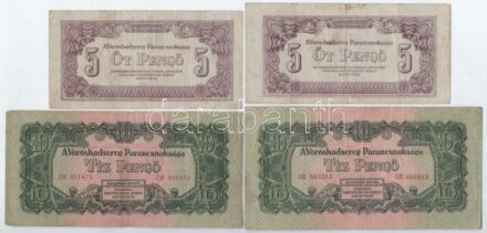 1944. 5P (2x) + 10P (2x) 'Vöröshadsereg' T:III folt, kis szakadás Adamo P43,44
