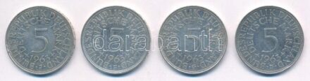 NSZK 1963D-F-G-J 5M Ag (4xklf) T:1-,2 FRG 1963D-F-G-J 5 Mark Ag (4xdiff) C:AU,XF Krause KM#112.1