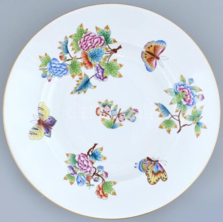 Herendi Viktória mintás mély tányér. Kézzel festett, jelzett, hibátlan, d: 26 cm.