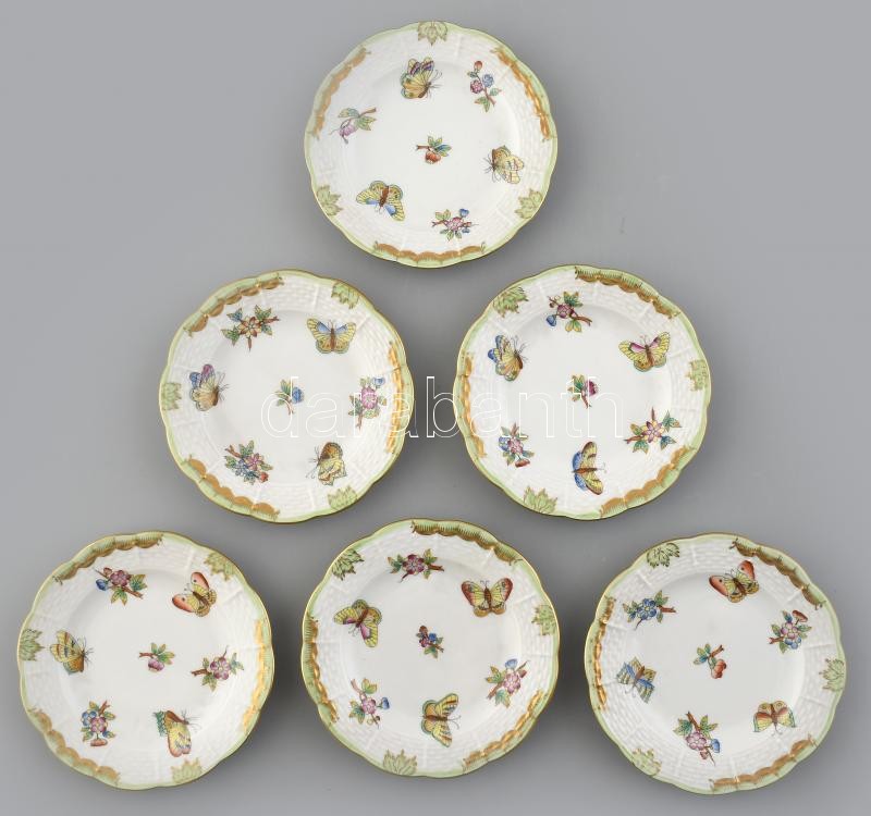 Herendi Viktória mintás 6 db tálka. Kézzel festett, jelzett, hibátlan, d:12 cm.