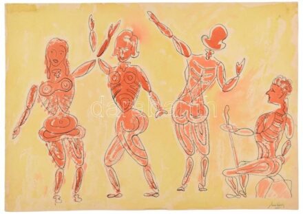 Olvashatatlan (König?) jelzéssel: Táncolók, 1954. Akvarell, tus, papír, lapszéli apró szakadásokkal. 30,5×43 cm