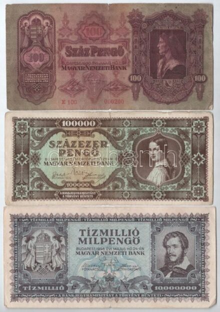 1930-1946. 10P-10.000.000MP (7xklf) közte 1930. 100P 'E100 000200' T:III szakadás, folt
