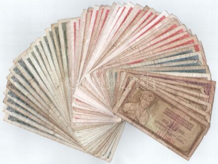 Jugoszlávia 1965-1986. 10D-1000D (59db) T:III-IV Yugoslavia 1965-1986. 10 Dinara - 1000 Dinara (59pcs) C:F-G