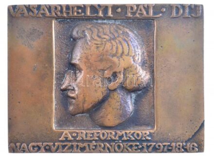 ~1970-1980. 'Vásárhelyi Pál Díj - A reformkor nagy vízmérnöke 1797-1846 / Magyar Hidrológiai Társaság ... részére a vízgazdálkodás terén kifejtett kiemelkedő tevékenységéért' névre szóló bronz plakett (73x96mm) T:1-