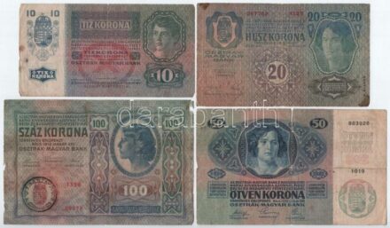 1912-1915. 10K-100K (4xklf), 100K fekete 'ROMANIA TIMBRU SPECIAL' felülbélyegzéssel T:III,III- szakadás