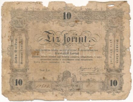 1848. 10Ft 'Kossuth Bankó' 'Lu 10804 2J' T:III-,IV szakadások, folt, anyaghiány Adamo G111
