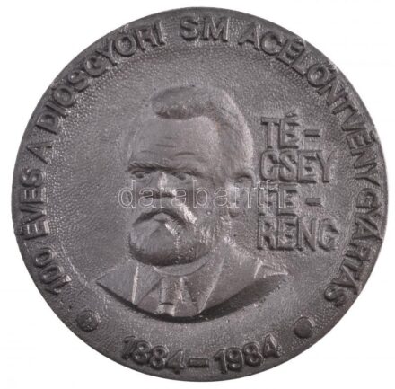 1984. 'Técsey Ferenc - 100 éves a Diósgyőri SM Acélöntvénygyártás' fém plakett eredeti 'Lenin Kohászati Művek Diósgyőr' tokban (117mm) T:1-