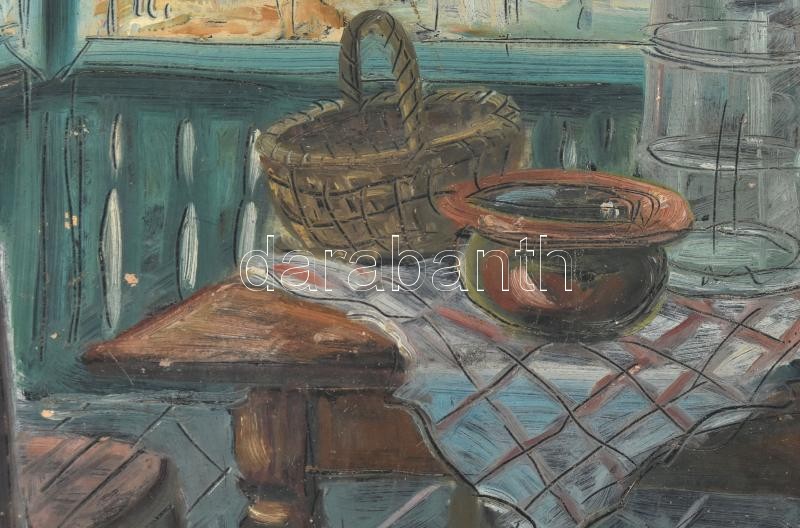 Jelzés nélkül: Enteriőr. Olaj, fa. Kissé sérült. 27×35 cm - Image 2