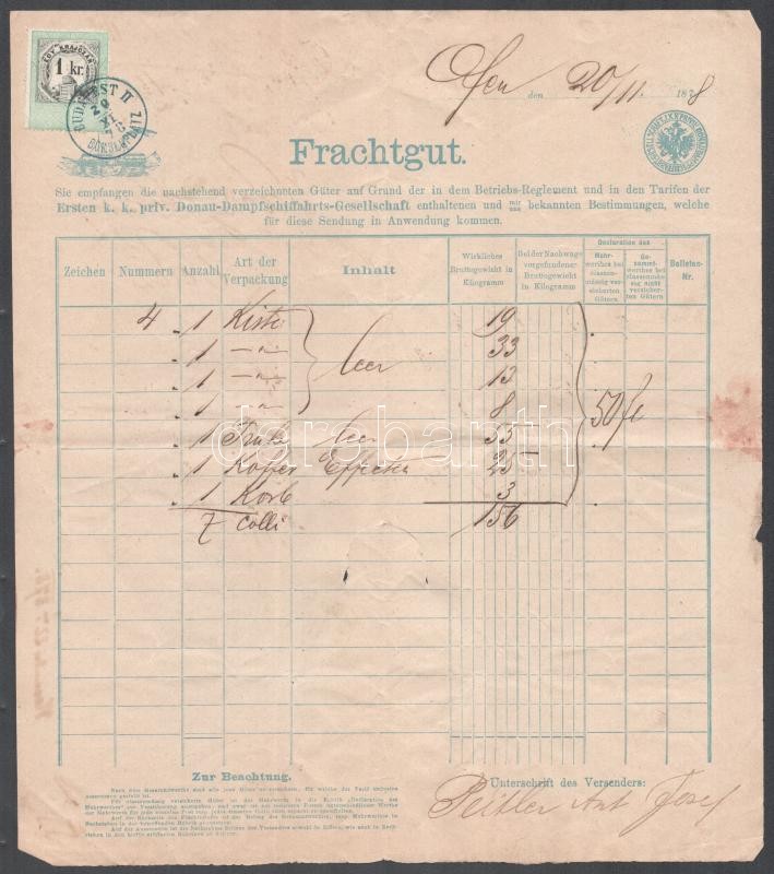 1878 DDSG fuvarlevél a Minerva hajó pecsétjével / DDSG bill of freight - Image 2