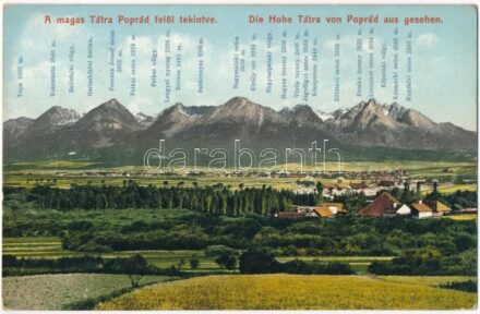 Tátra, Magas-Tátra, Vysoké Tatry; Poprád felől tekintve. Cattarino S. utóda Földes Samu kiadása 192. sz. / general view from Poprad