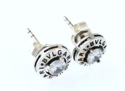 Ezüst(Ag) fülbevalópár kővel, Bulgari jelzéssel, d: 1 cm, bruttó: 1,4 g