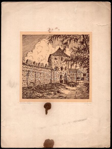 Olvashatatlan jelzéssel: Bethlen bástya. (Kolozsvár) Litográfia, papír, keret nélkül, jelzett, sérült, foltos. 16x16,5cm
