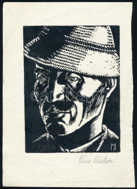 Váró Márton (-): Székely férfi portré. Fametszet, papír, jelzett, keret nélkül, 14,5x11cm, széle vágott.