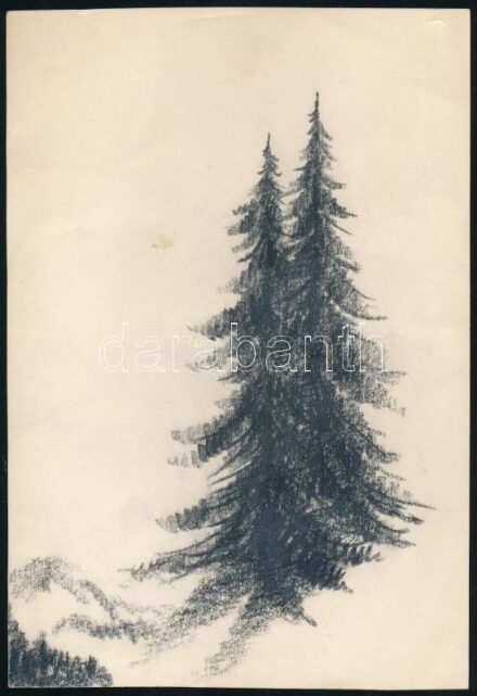 Mattis-Teutsch János, ifj. (1913-1989): Erdélyi táj. Kréta, papír. Hátoldalán jelzett és autográf ajándékozási sorokkal, 21,5×15 cm