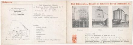 Békéscsaba, Miskolc, Debrecen. Első Békéscsabai, Miskolci és Debreceni István Gőzmalmok R.T. kihajtható reklámlapja helyszínrajzokkal (vágott / cut)