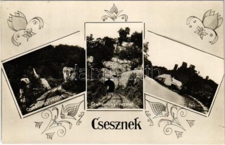 1933 Csesznek, vár, Cuha-völgyi részlet, vasúti alagút, vasútvonal a Bakonyban. Frischmann Dávid kiadása