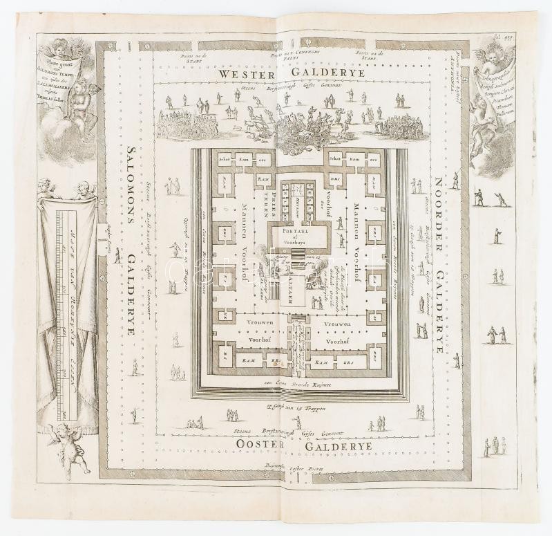 Thomas Fuller (1654-1734): Salamon temploma, Jeruzsálem (Platte Gront van Salomons Tempel, ten tyden des Zalighmakers volgens Thomas Fuller). Rézmetszet, papír, jelzett a metszeten, lapszéli egészen apró szakadásokkal, 30x36 cm / Jerusalem