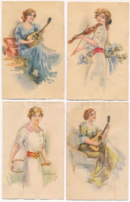 USABAL - 8 db régi olasz művész képeslap vegyes minőségben / USABAL - 8 pre-1945 Italian art postcards in mixed quality