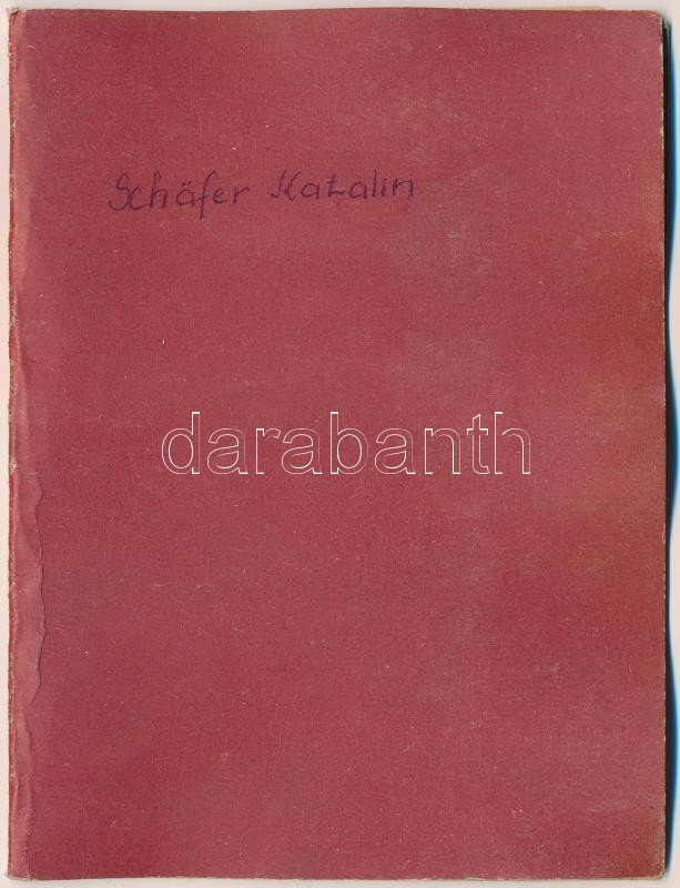 4 db régi kézzel készült képeslap tokban, Schäfer Karalin / 4 pre-1945 hand-drawn postcards in case by Katalin Schäfer - Image 3