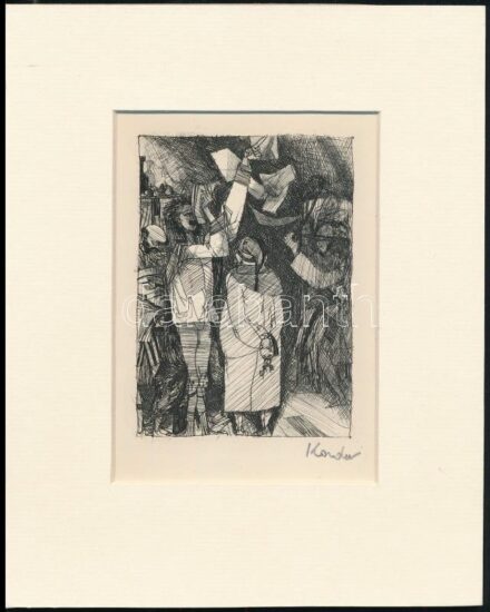 Kondor Béla (1931-1972): Röplapok. Rézkarc, papír, utólagos jelzéssel, paszpartuban, 11×8 cm