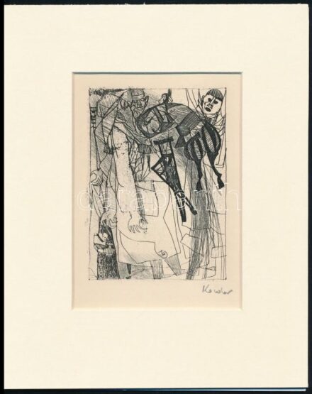 Kondor Béla (1931-1972): Mankó. Rézkarc, papír, utólagos jelzéssel, paszpartuban, 11×8 cm