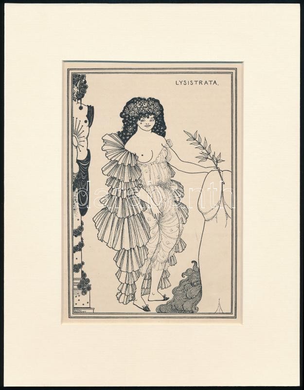Jelzés nélkül: Szecessziós nyomat, paszpartuban, 18,5×12,5 cm