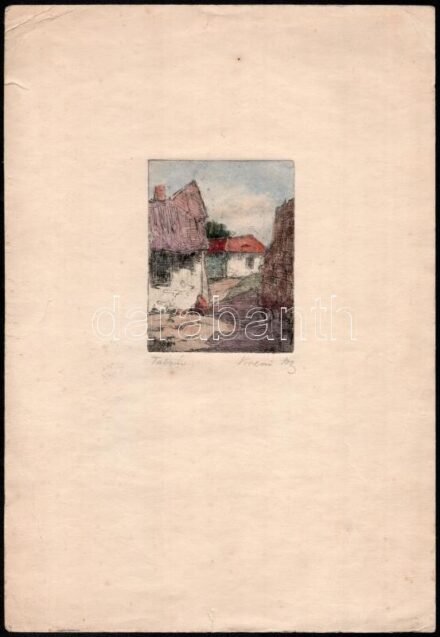 Olvashatatlan jelzéssel: Tabán. Színezett rézkarc, papír, érdemi részt nem érintő törésnyomokkal és szakadással, 9,5×7 cm