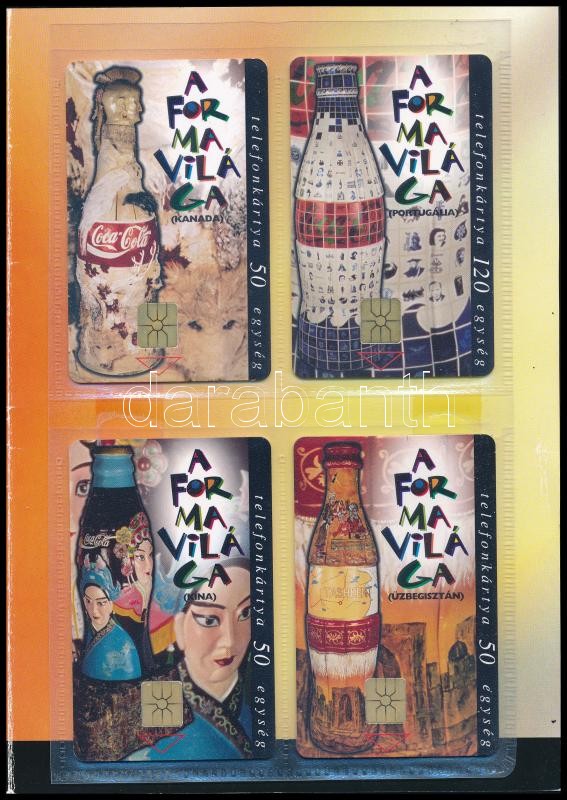 1998 4 db Coca Cola bontott telefonkártya-szett díszcsomagolásban